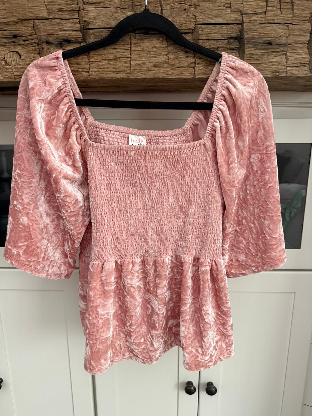 Belle du Jour Pink Crushed Velvet Smocked Babydoll Top Sz XL Cottagecore